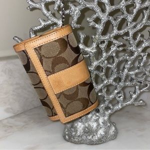 Coach original print brown and tan key chain wallet small w zipper pocket